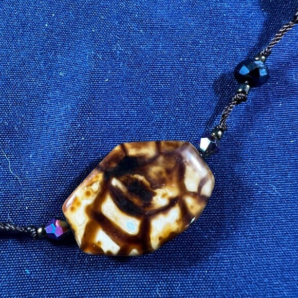 Vintage Premier Design Brown Stone Station Necklace 18" To 21" Adjustable Length - Picture 3 of 4